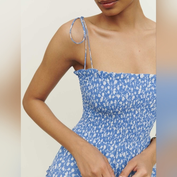 Reformation Nira Smock Dress Strapless Midi Maxi Blue Floral XS - Picture 4 of 12
